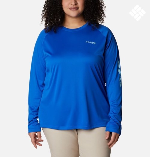 Women's Columbia PFG Tidal Tee II Long Sleeve Sweatshirts Blue | Plus Size CA-T5L16